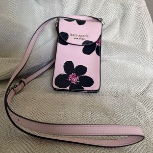 Kate Spade Pink and Black Floral Phone Crossbody